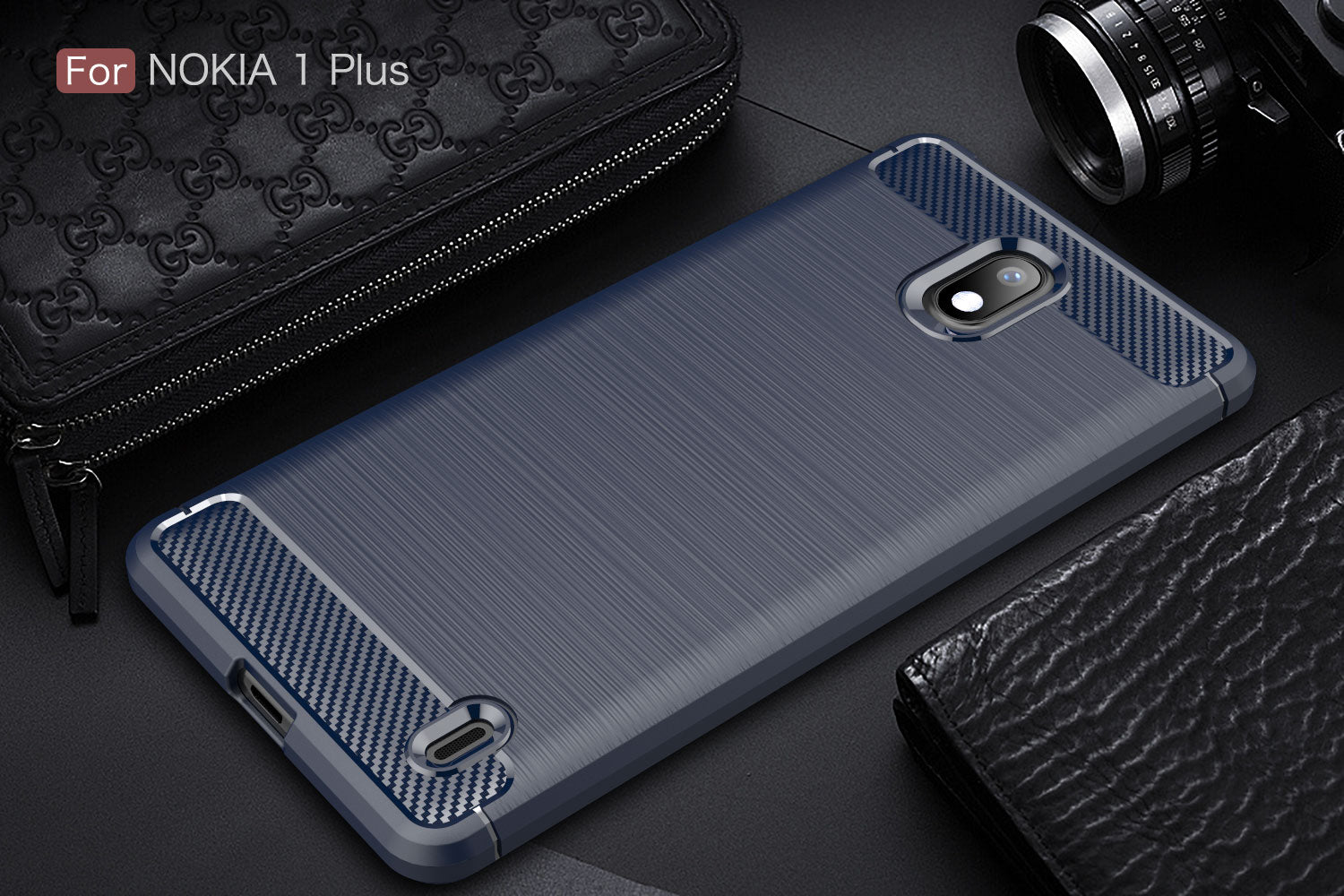 Nokia 1 Plus Carbon Fibre Case [Navy]