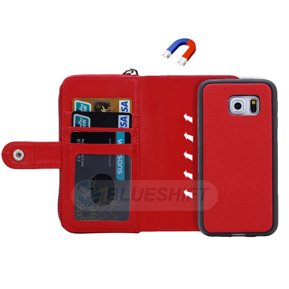 Samsung Galaxy S6 Edge Plus Zipper Wallet Case Red