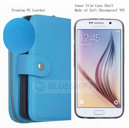 Samsung Galaxy S6 Zipper Wallet Case LightBlue