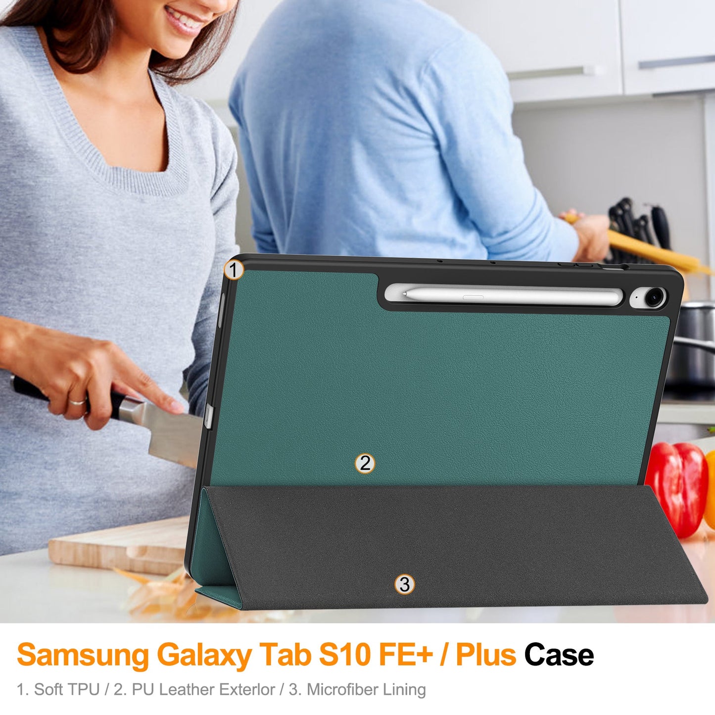 Tab S10Fe Plus Tri-Fold Pen Holder Case [Teal]