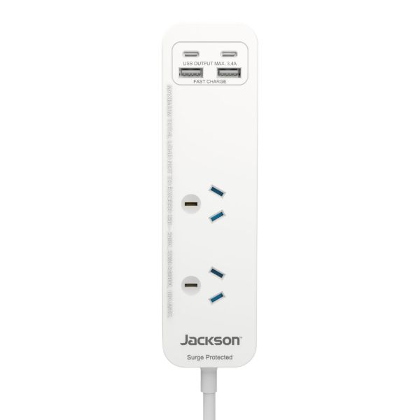 2 Way Surge Protected Powerboard 2x USB-A/C Fast Charge Ports