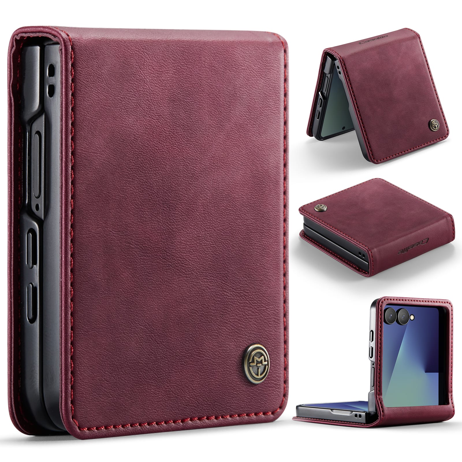 Galaxy Z Flip 7 Pu Leather Case [Maroon]