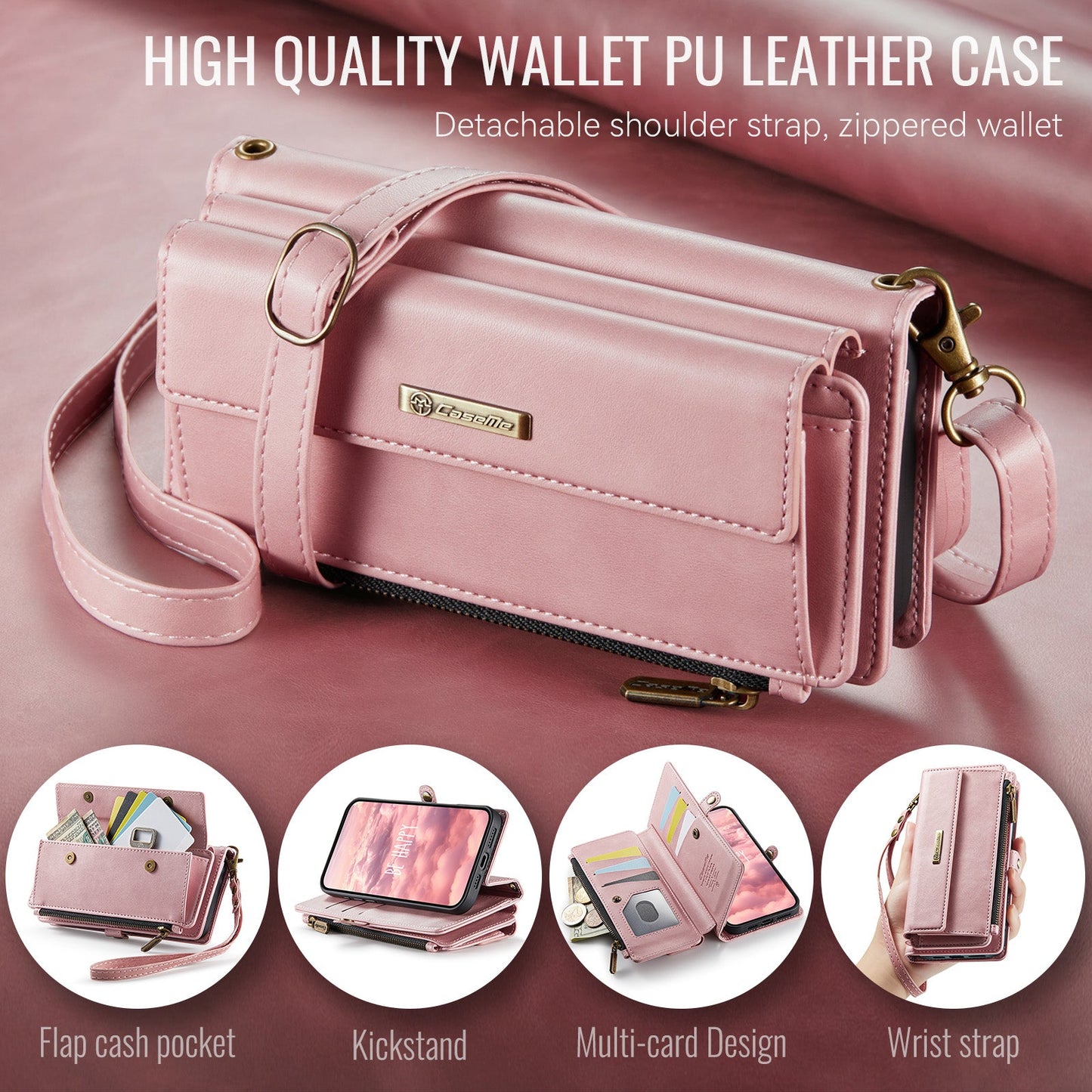 Iphone 14 Plus Crossbody Wallet [Pink]