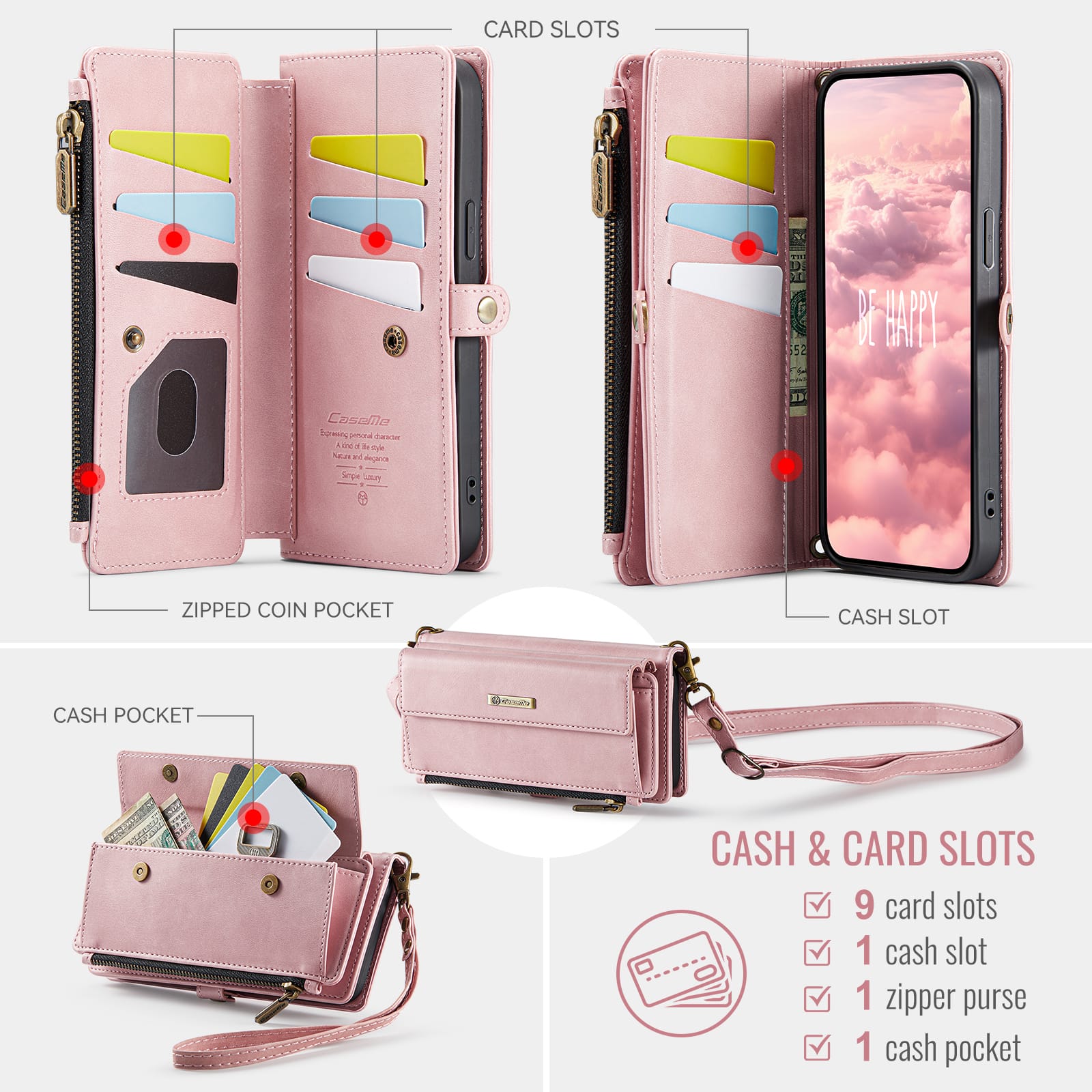 Iphone 14 Plus Crossbody Wallet [Pink]
