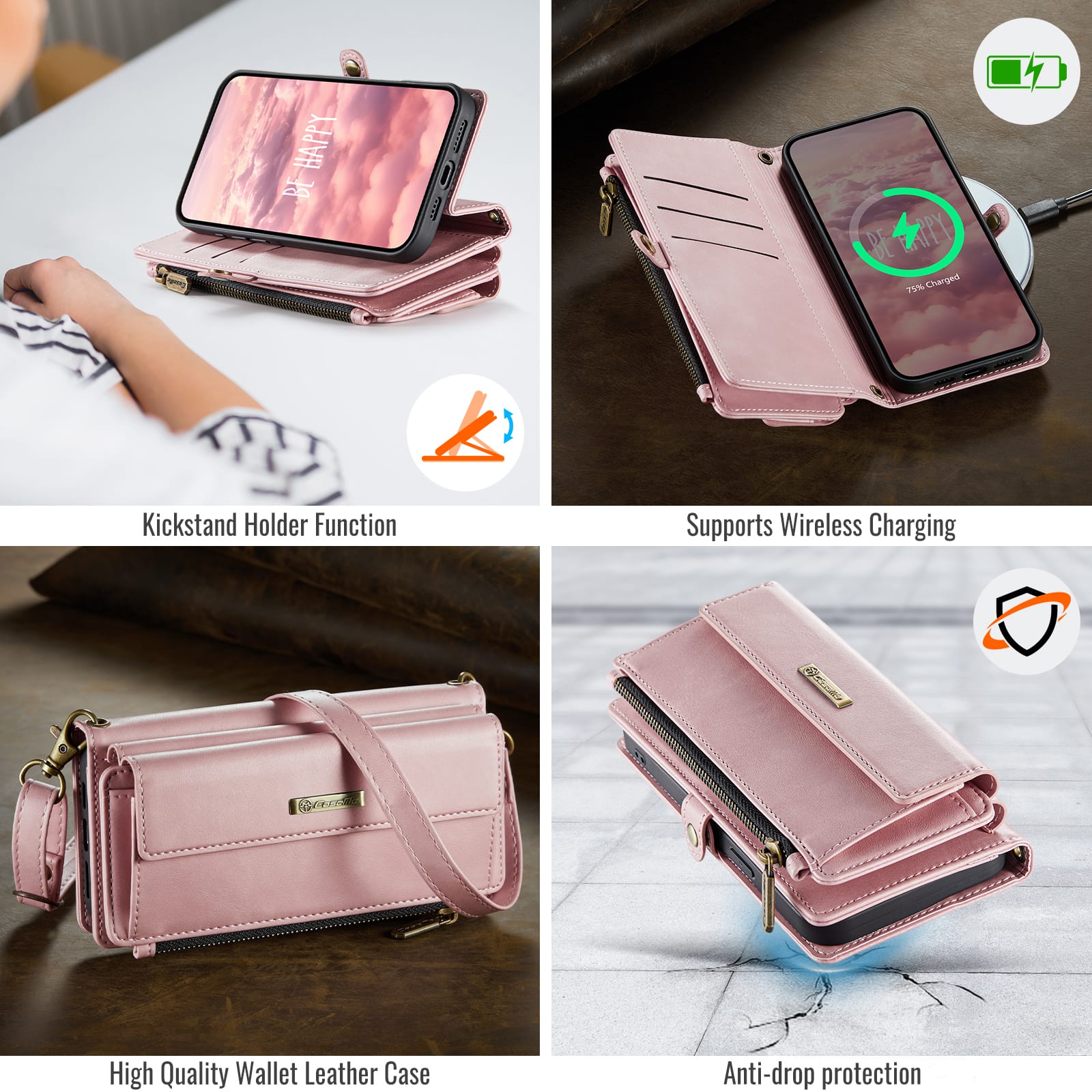 Iphone 14 Plus Crossbody Wallet [Pink]