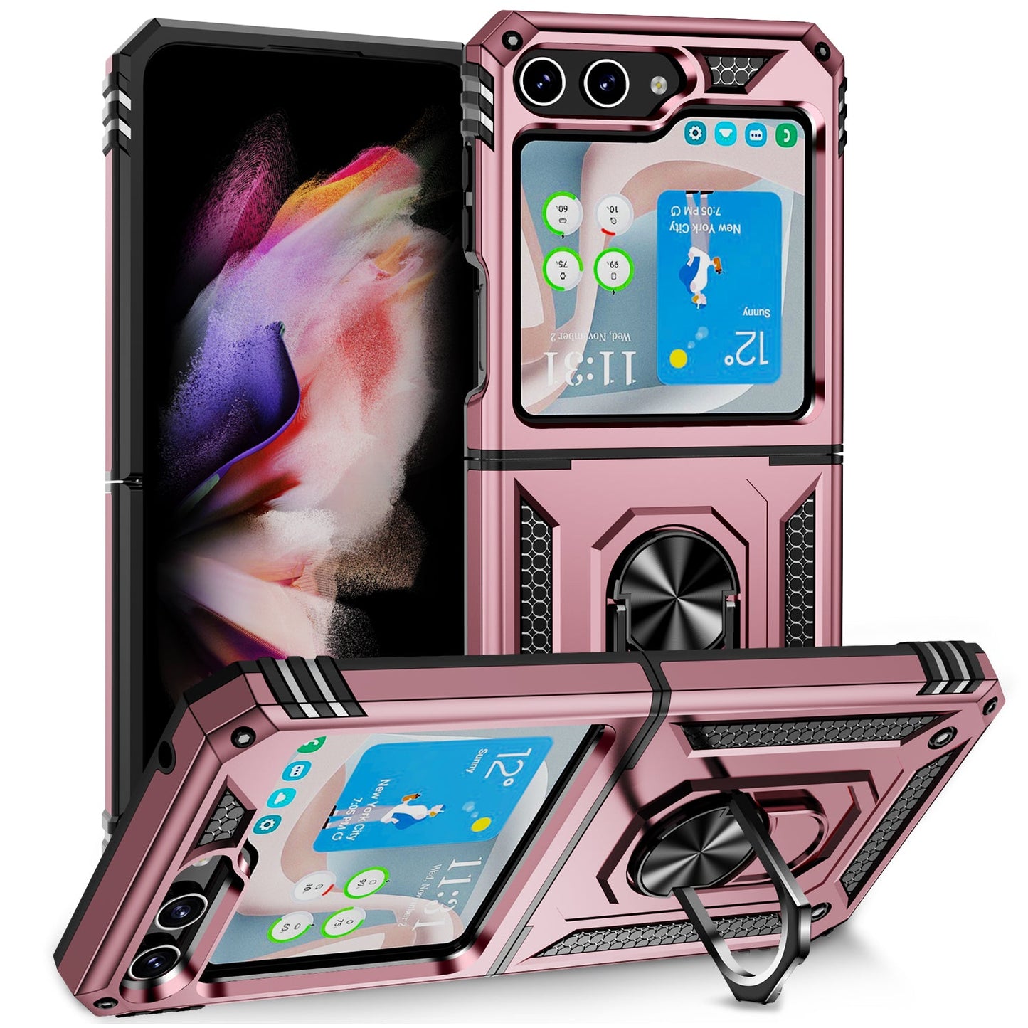 Galaxy Z Flip5 5g Military Armour Ring Case [Rosegold]