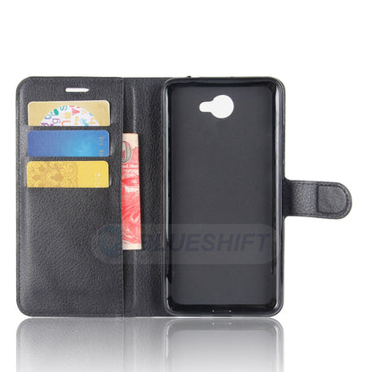 Huawei Y7 Pu Wallet Case [Black]
