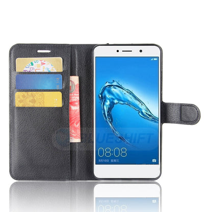 Huawei Y7 Pu Wallet Case [Black]