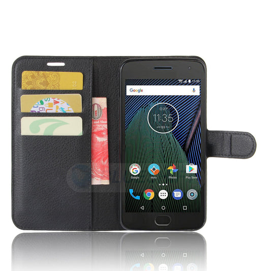 Moto G5 Plus Pu Wallet Case [Black]