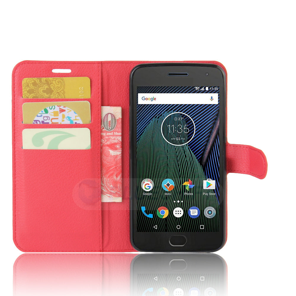 Moto G5 Plus Pu Wallet Case [Red]