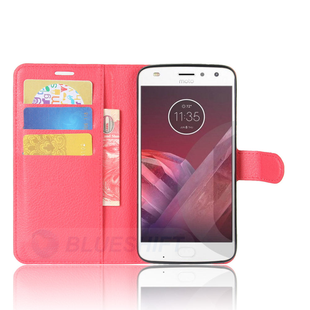 Moto Z2 Play Pu Wallet Case [Red]