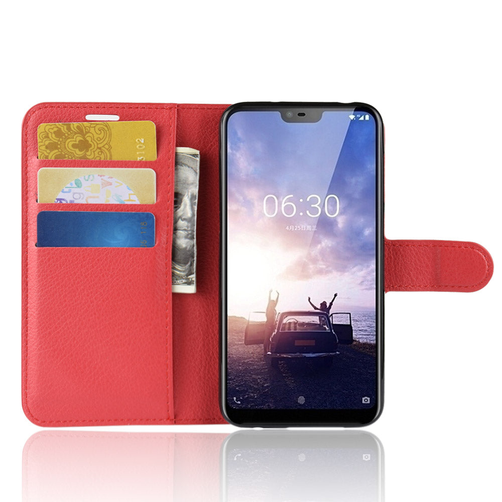 Nokia 6.1 Plus (X6) Pu Wallet Case [Red]