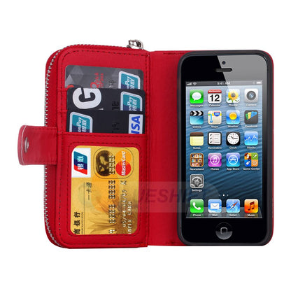 Apple iPhone 5/5S/SE(1st Gen) Zipper Wallet Case Red