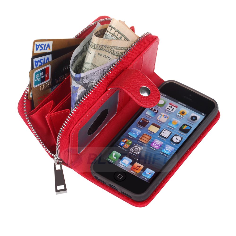 Apple iPhone 5/5S/SE(1st Gen) Zipper Wallet Case Red