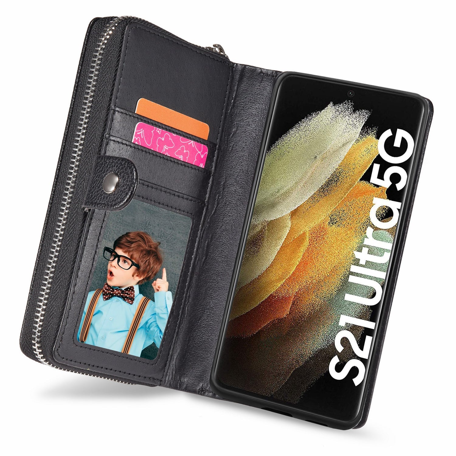 Samsung Galaxy S21 Ultra Zipper Wallet Case Black