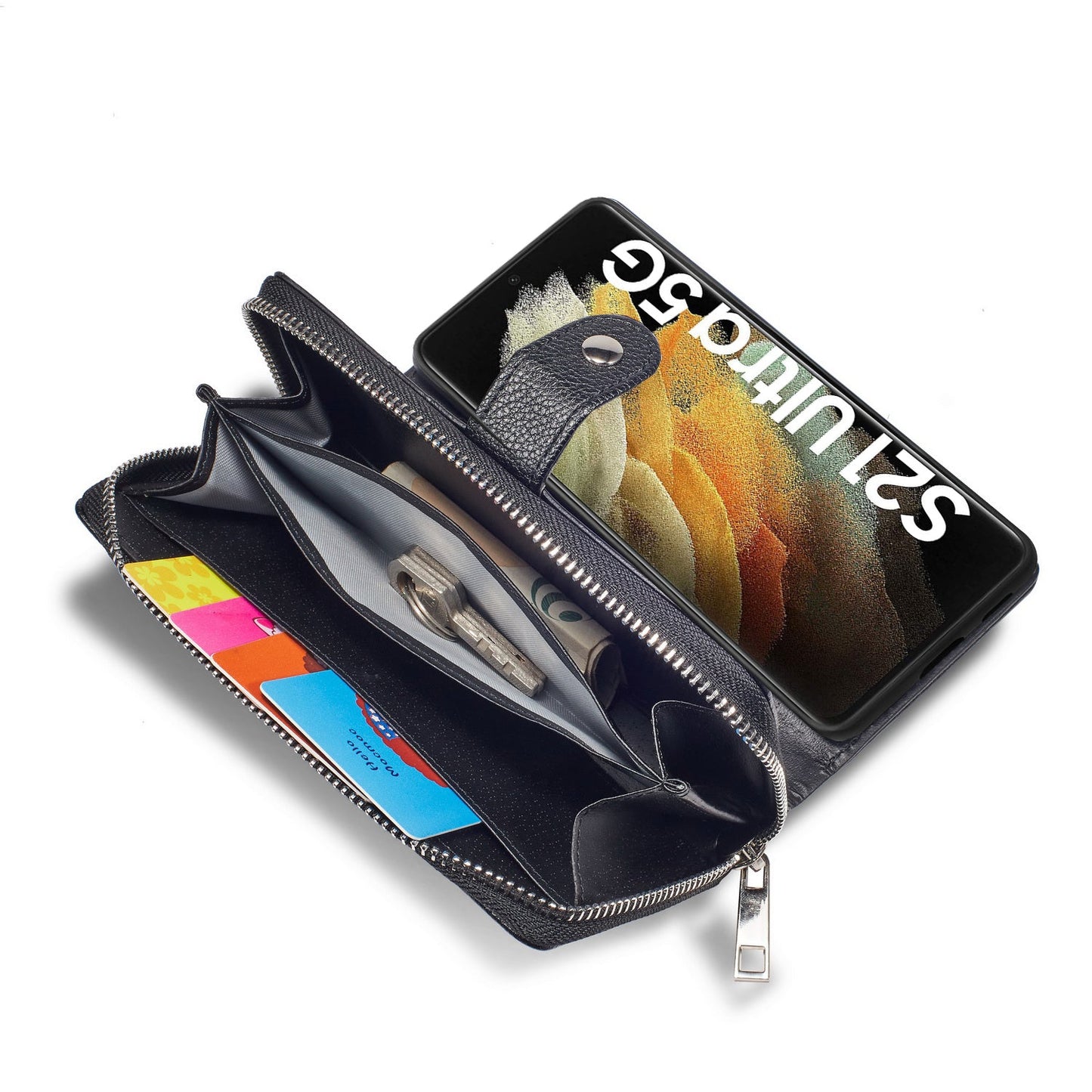 Samsung Galaxy S21 Ultra Zipper Wallet Case Black