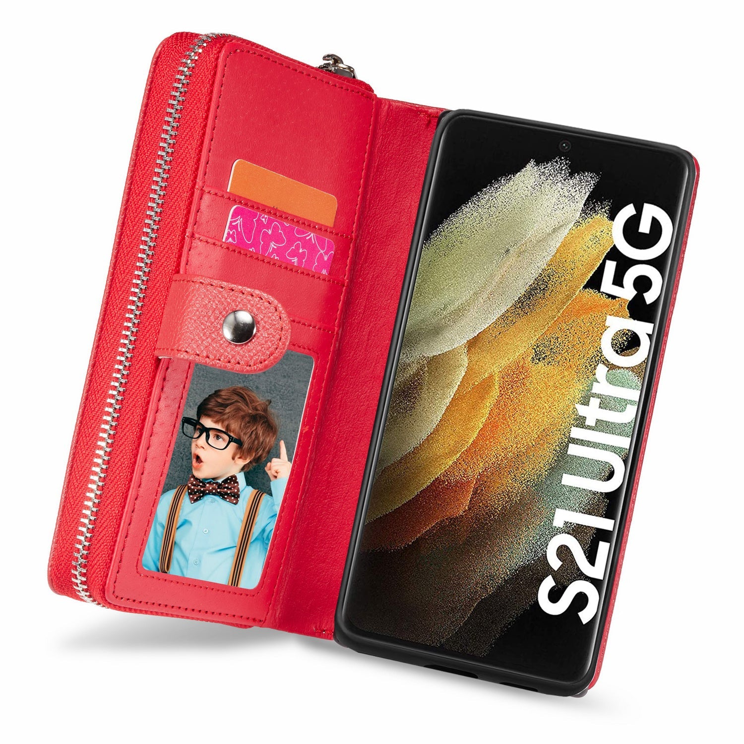 Samsung Galaxy S21 Ultra Zipper Wallet Case Red