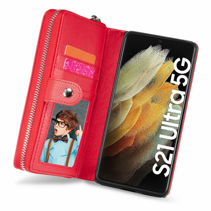 Samsung Galaxy S21 Ultra Zipper Wallet Case Red