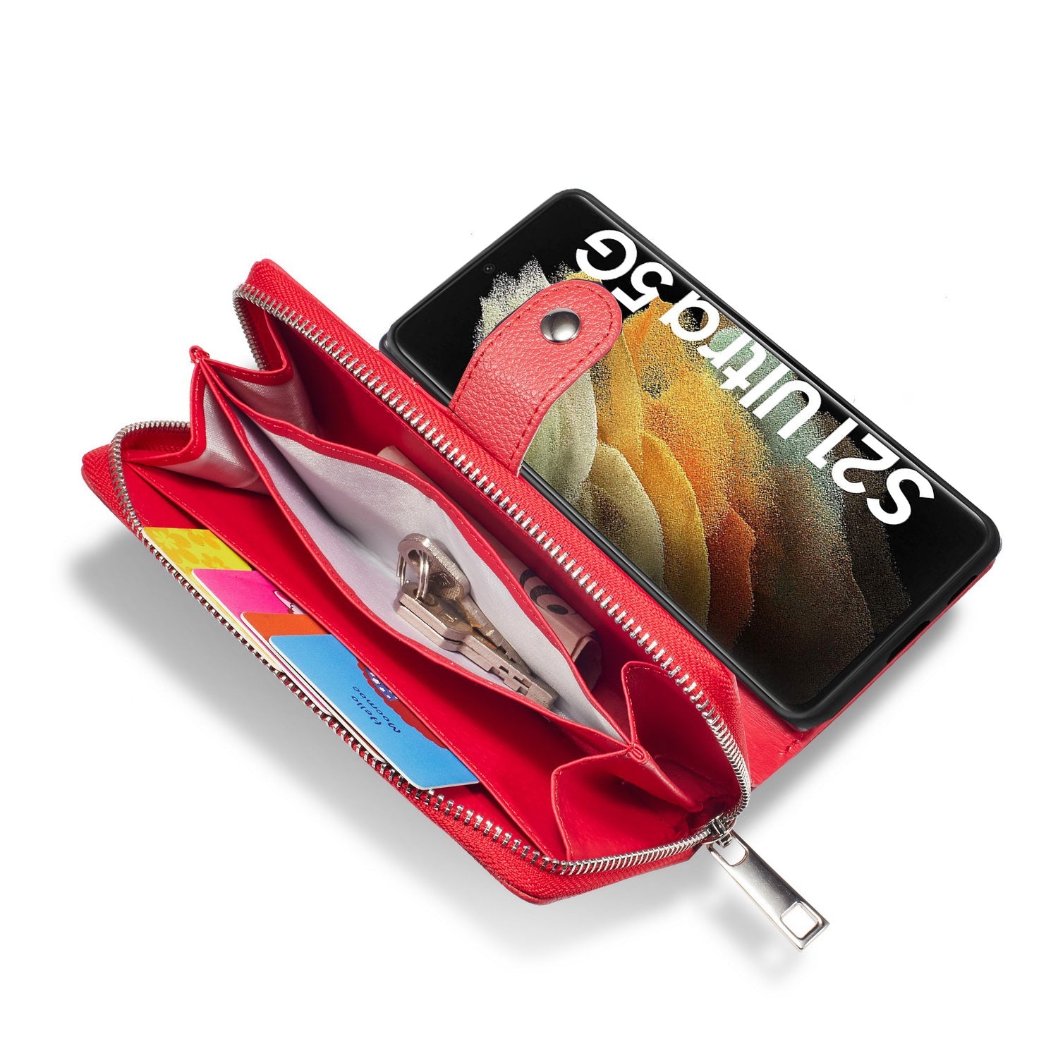 Samsung Galaxy S21 Ultra Zipper Wallet Case Red