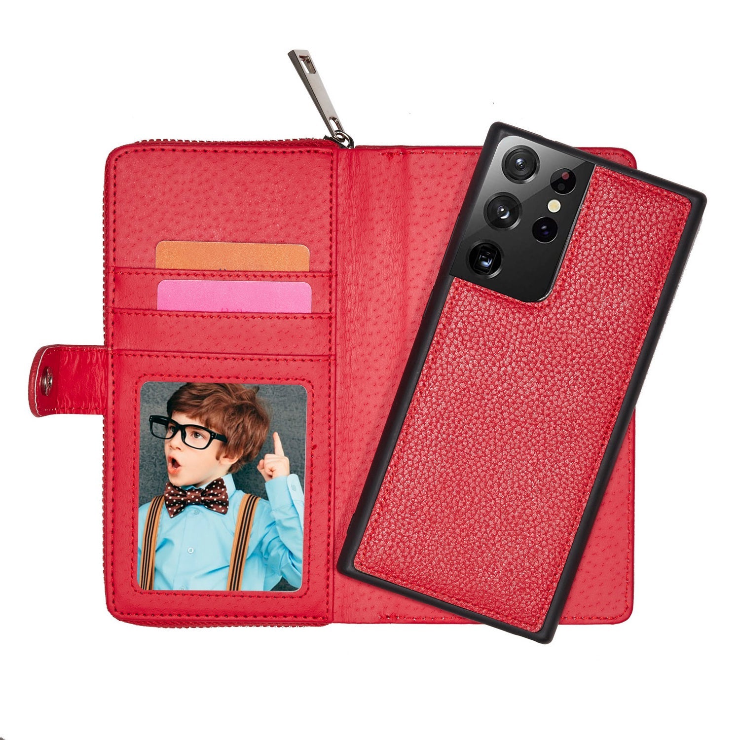 Samsung Galaxy S21 Ultra Zipper Wallet Case Red