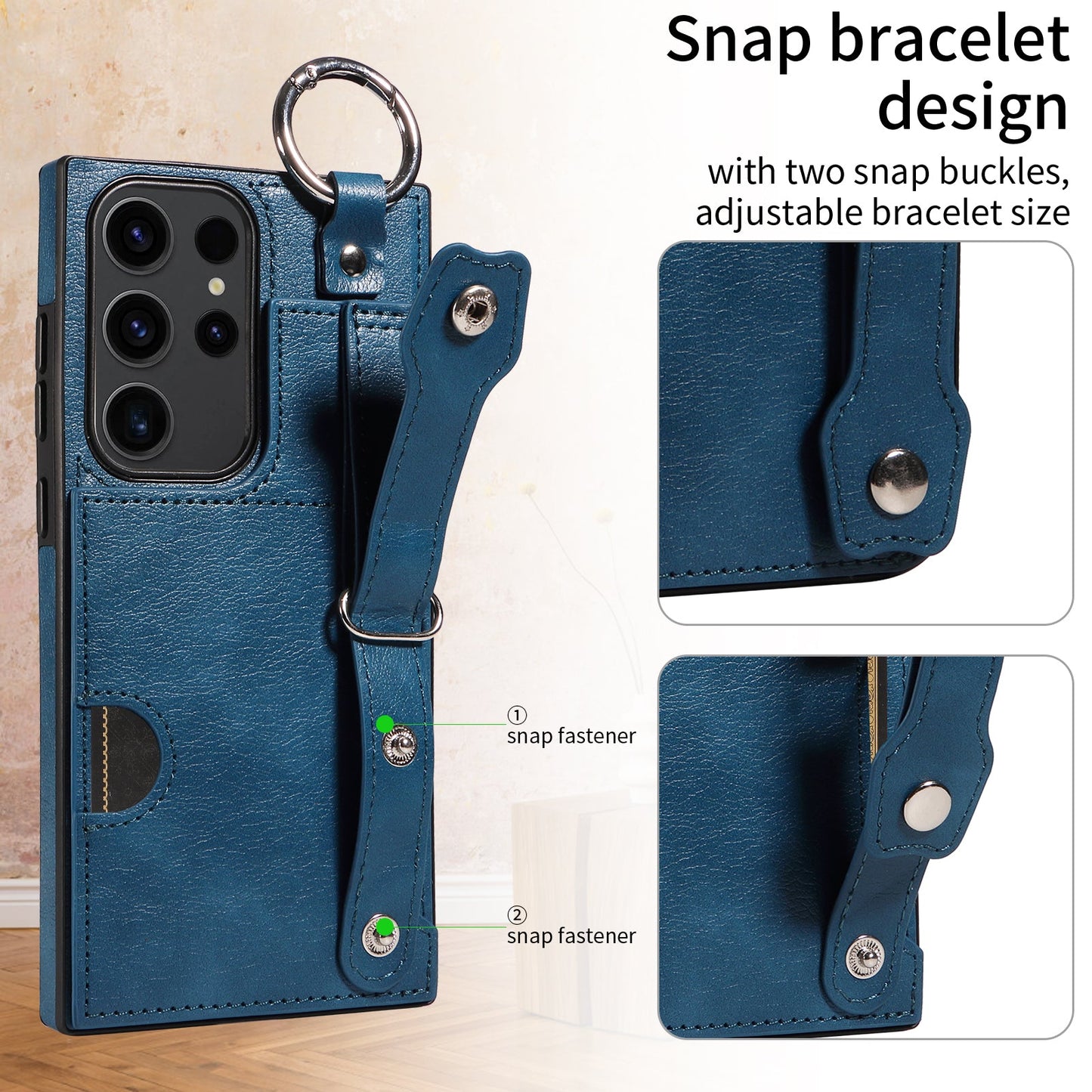 Samsung Galaxy S23 Ultra Hand Strap PU Card Case Navy