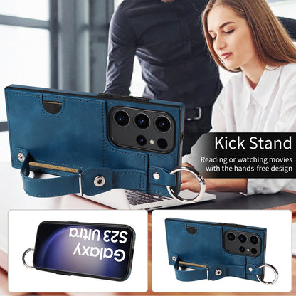 Samsung Galaxy S23 Ultra Hand Strap PU Card Case Navy