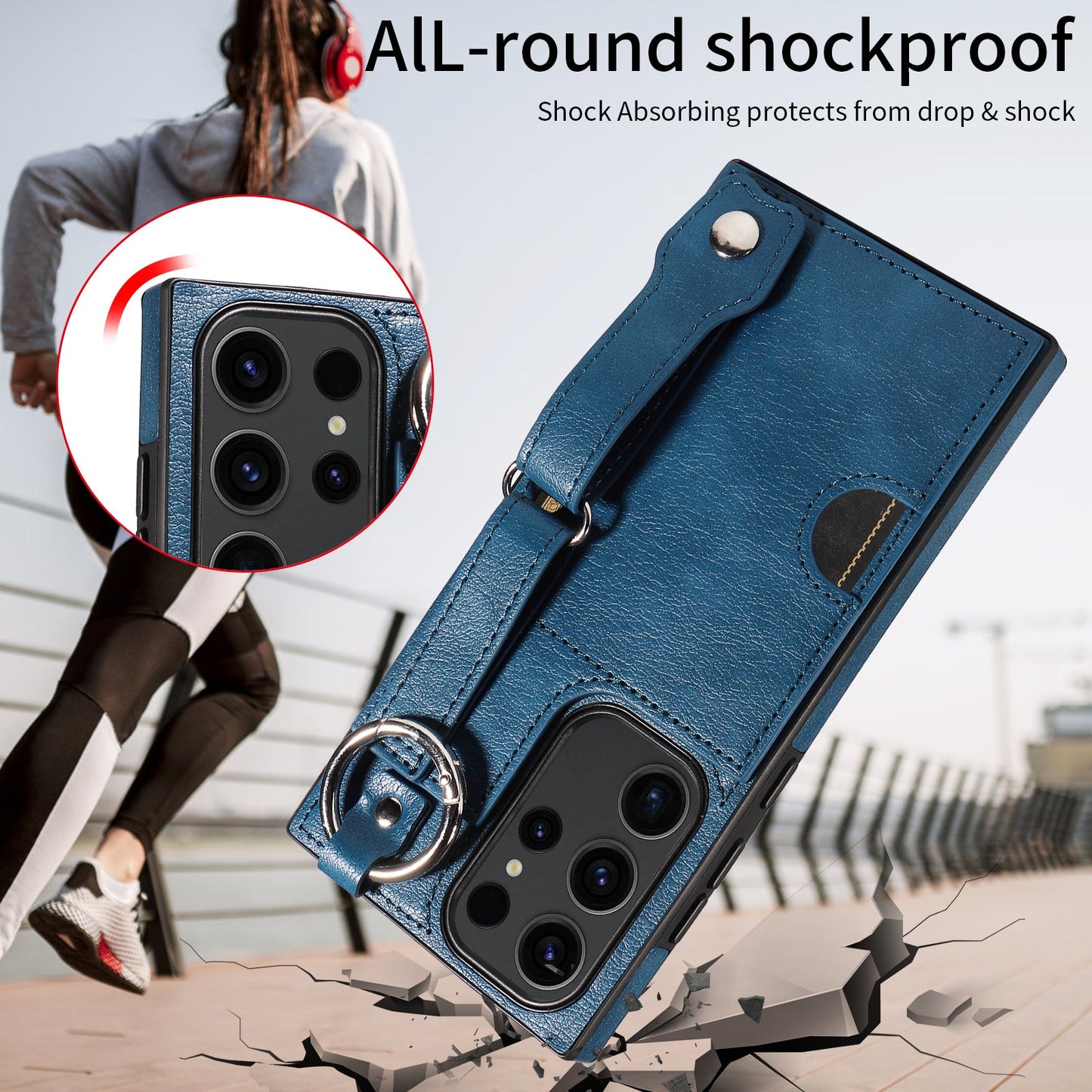 Samsung Galaxy S23 Ultra Hand Strap PU Card Case Navy