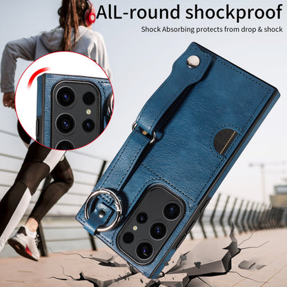 Samsung Galaxy S23 Ultra Hand Strap PU Card Case Navy