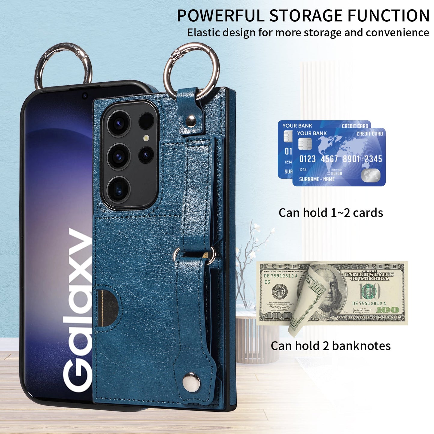 Samsung Galaxy S23 Ultra Hand Strap PU Card Case Navy
