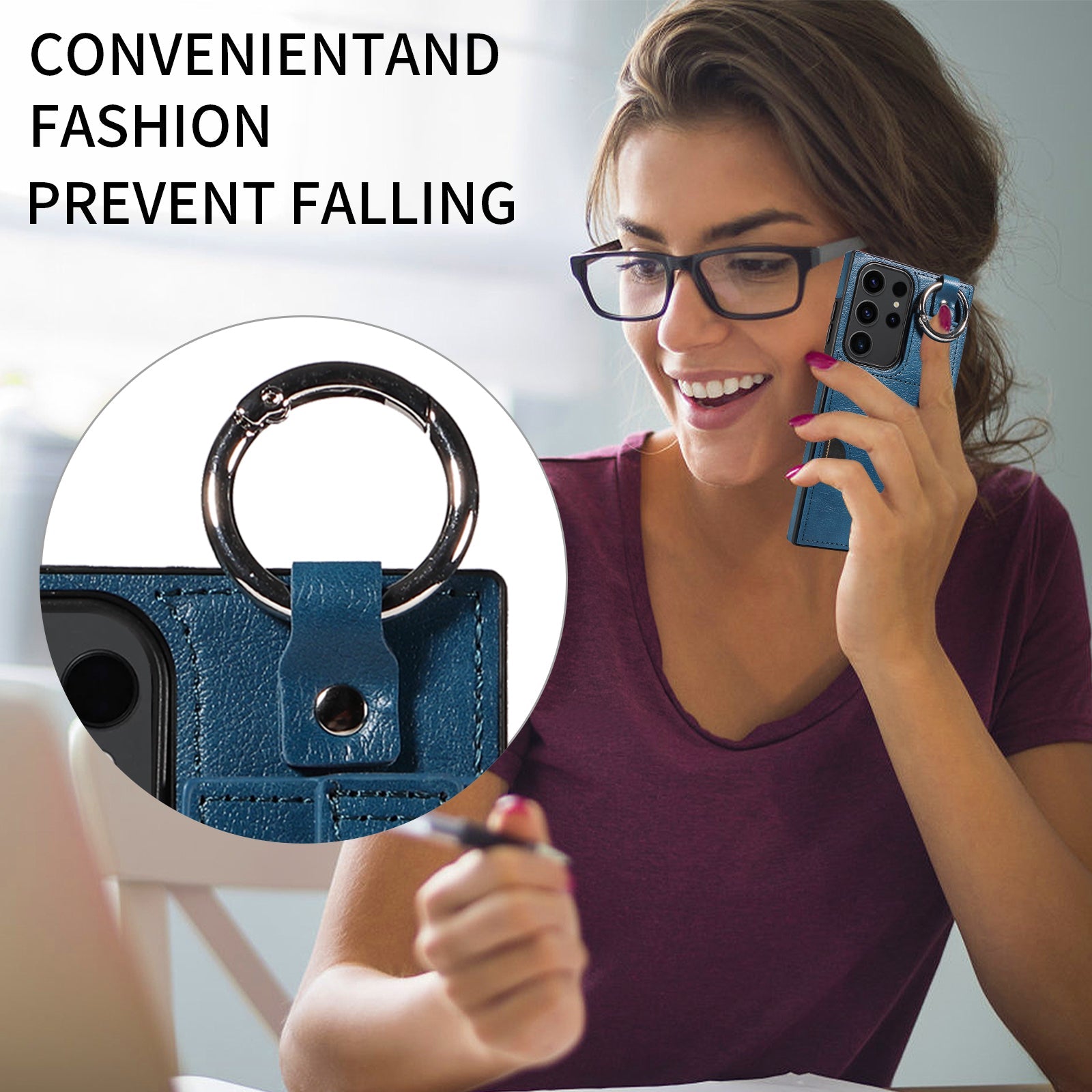 Samsung Galaxy S23 Ultra Hand Strap PU Card Case Navy