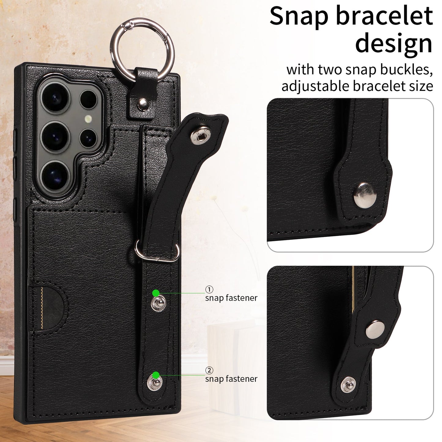 Samsung Galaxy S24 Ultra Hand Strap PU Card Case Black