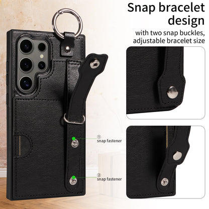 Samsung Galaxy S24 Ultra Hand Strap PU Card Case Black
