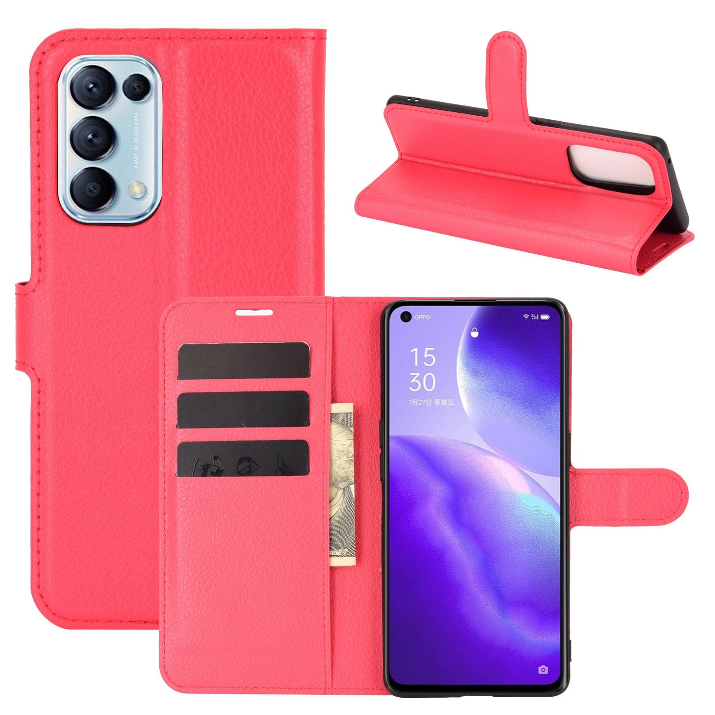 Oppo Find X3 Lite Pu Wallet Case [Red]