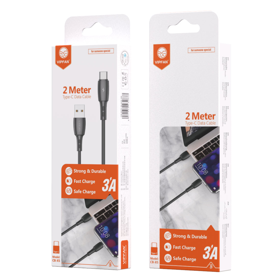 Vipfan Charge Cable (X5) - Type C [ 2M - Black ]