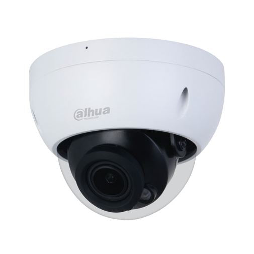 DAHUA 4MP IR Vari-focal Dome Network Camera with Motorized Lens. Supports H.265, 1/2.9" CMOS Image Sensor, IP67, WDR, 3D DNR, HLC, BLC, IK10, 12V DC/PoE. Audio Input/Output, Perimeter Protection.