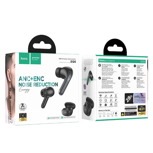 Hoco Wireless TWS Earbud w/ ANC + ENC Noise Cancellation Battery % Display (EQ5)