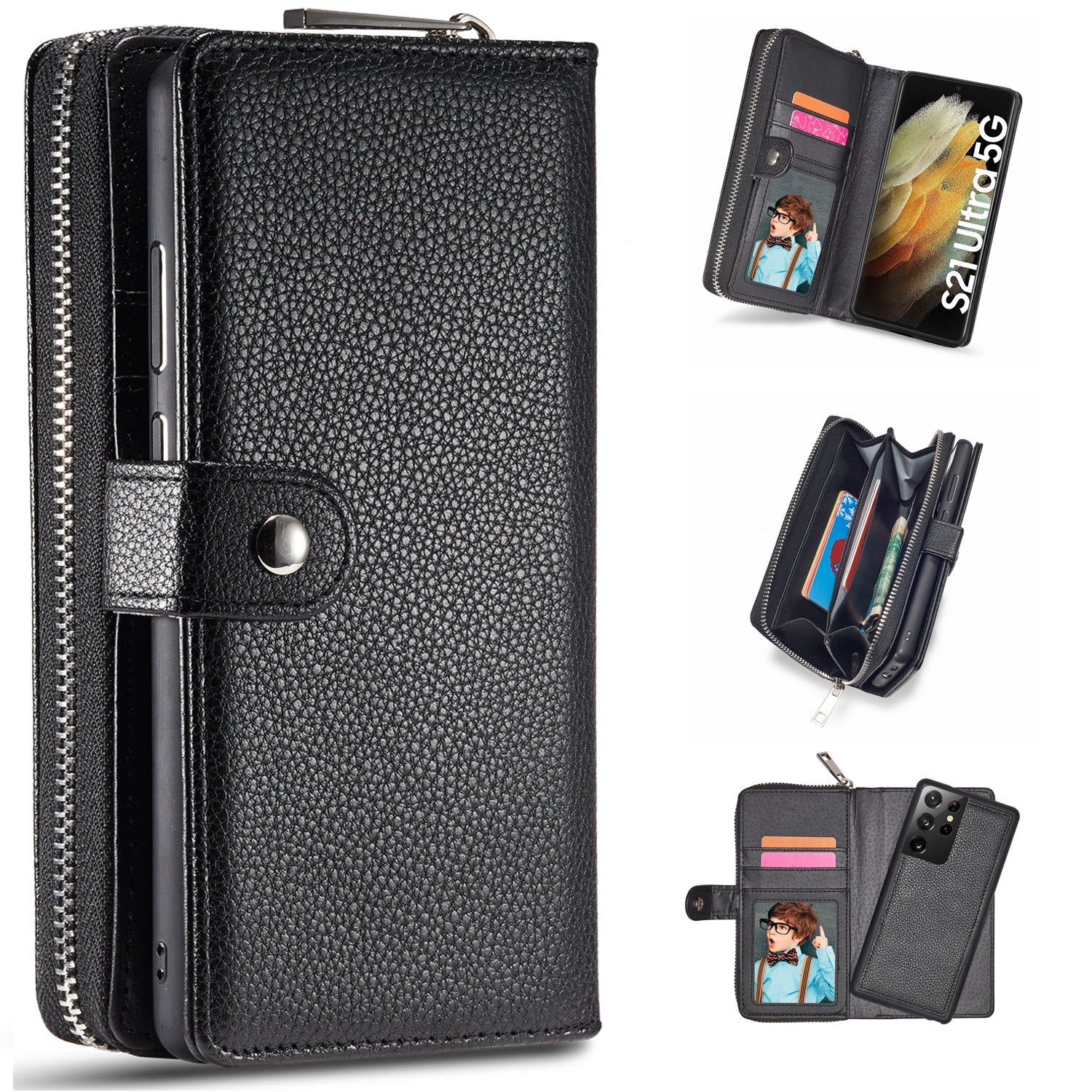 Samsung Galaxy S21 Ultra Zipper Wallet Case Black
