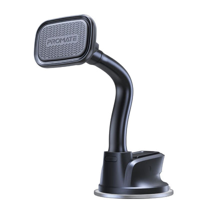 PROMATE 360 Degree Magnetic Universal Car Mount for Smartphones With Anti-Slip Suction Cup Designed for Both Windscreen & Dashboard. Flexible Gooseneck Mount, Metal Ring Included. Black Colour.