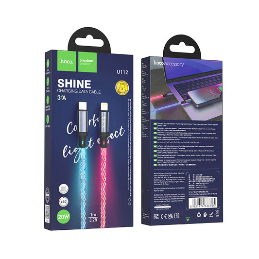 Hoco Colorful LED USB Cable - Lightning to Type C (U112)