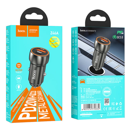 Hoco 20W PD+QC (USB A & C) Super Fast Car Charger (Z46A)
