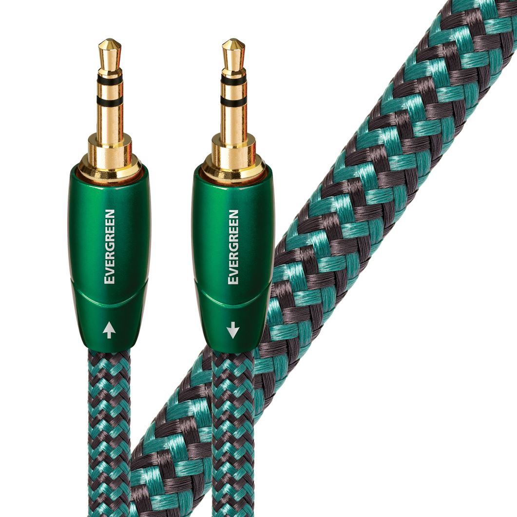 AUDIOQUEST Evergreen 1.5M 3.5mm M - 3.5mm M. Solid Long Grain Copper. Gold Plated/cold welded termination Foamed-Polyethylene dielectric Metal layer noise dissipation Jacket - green - black braid