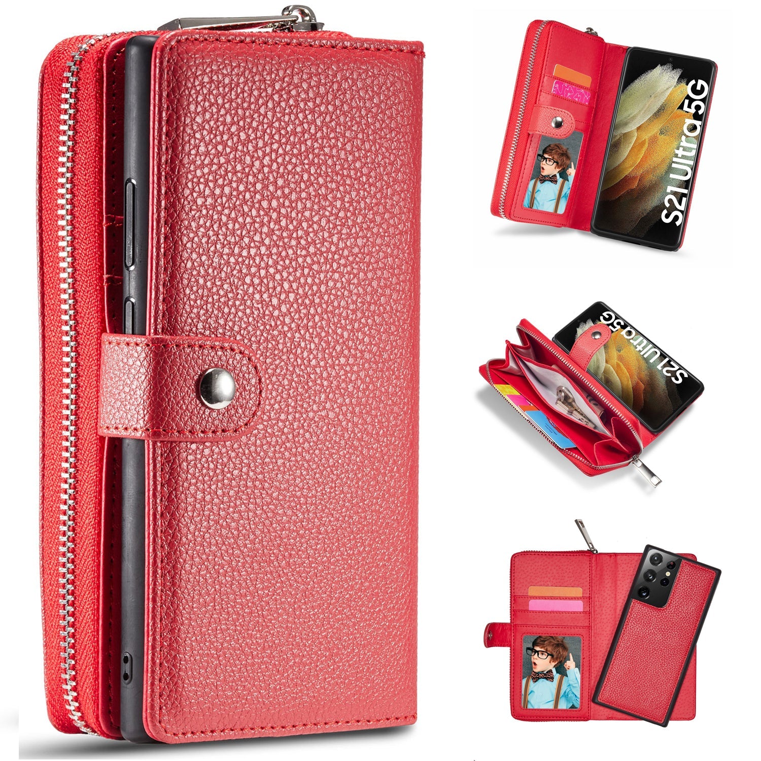 Samsung Galaxy S21 Ultra Zipper Wallet Case Red