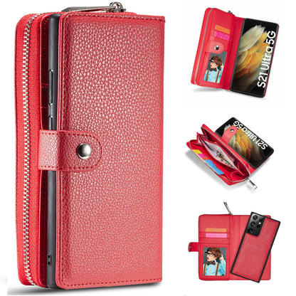 Samsung Galaxy S21 Ultra Zipper Wallet Case Red