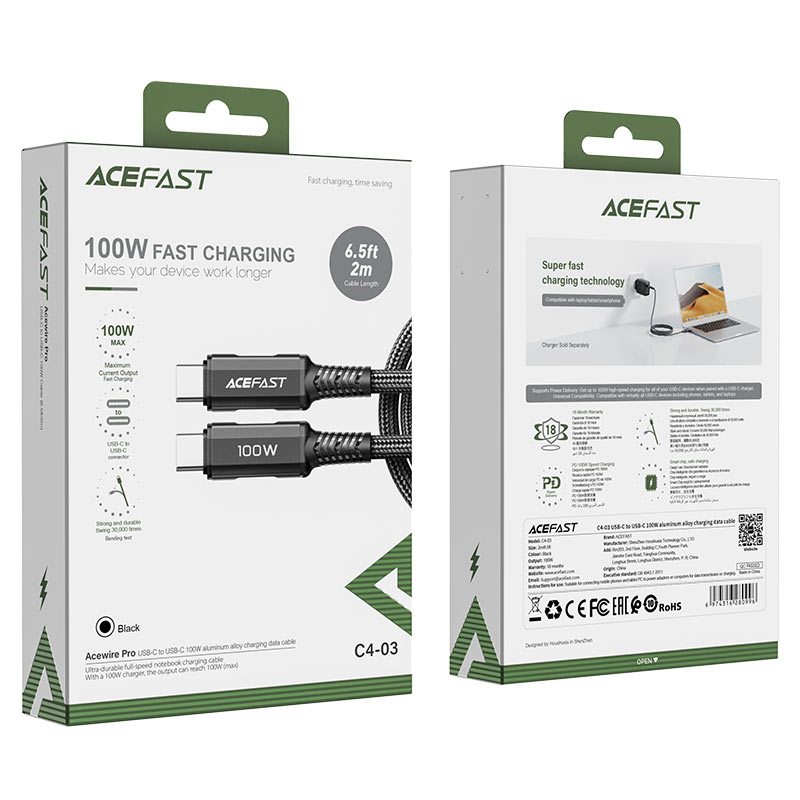 Acefast 100W Super Durable Premium PD USB-C to USB-C Cable 2 Meter (C4-03)