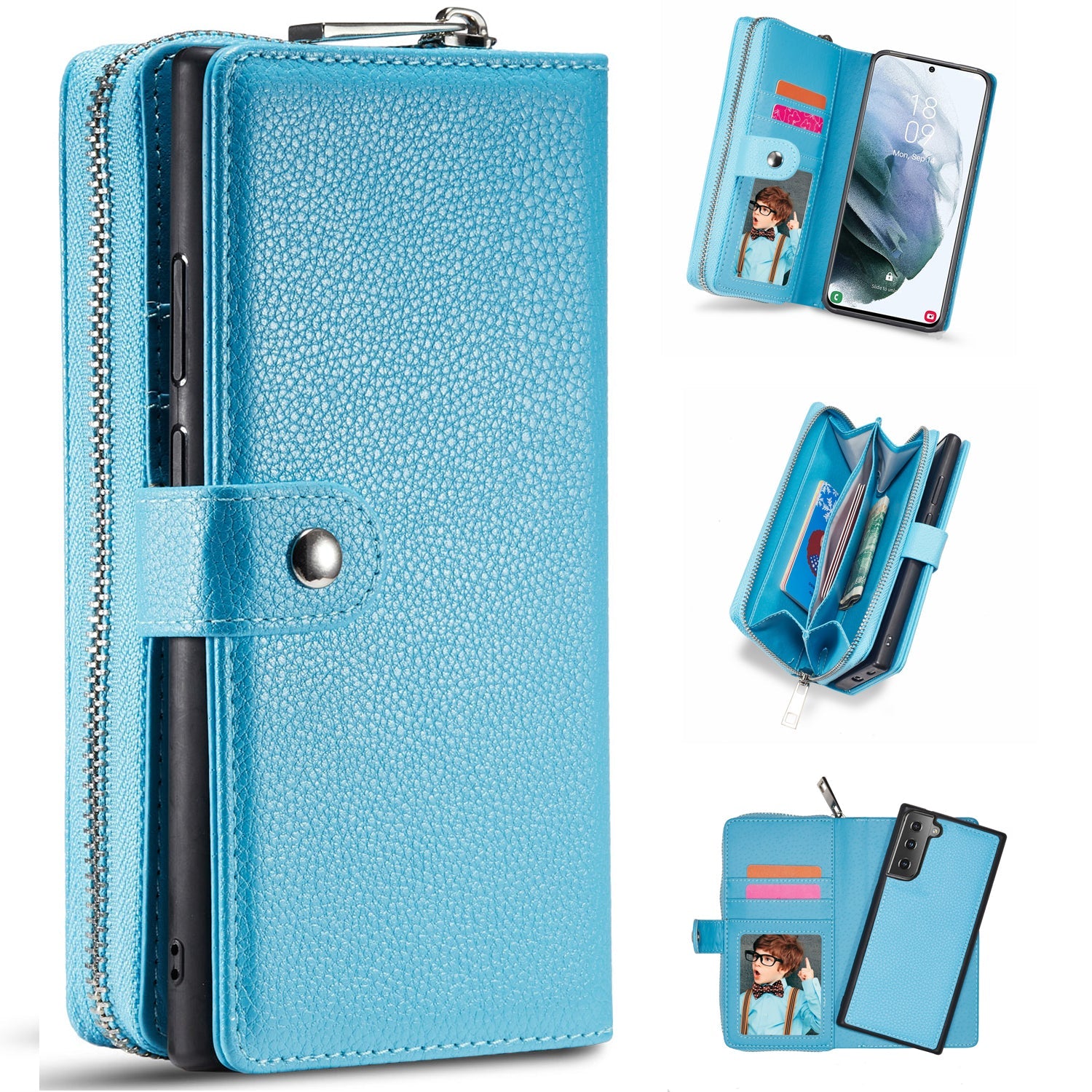 Samsung Galaxy S21 Plus Zipper Wallet Case LightBlue