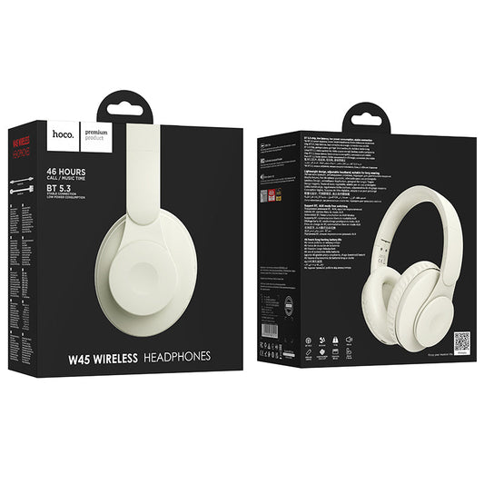 Premium Bluetooth Headset w/ 46 Hours, Bluetooth 5.3 (W45) [White]