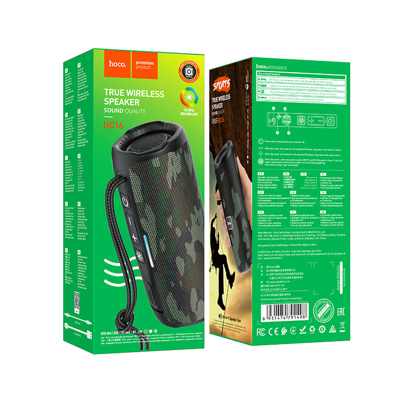 Hoco 10W Premium Bluetooth Speaker w/ Light & Strap (HC12) [ Green ]