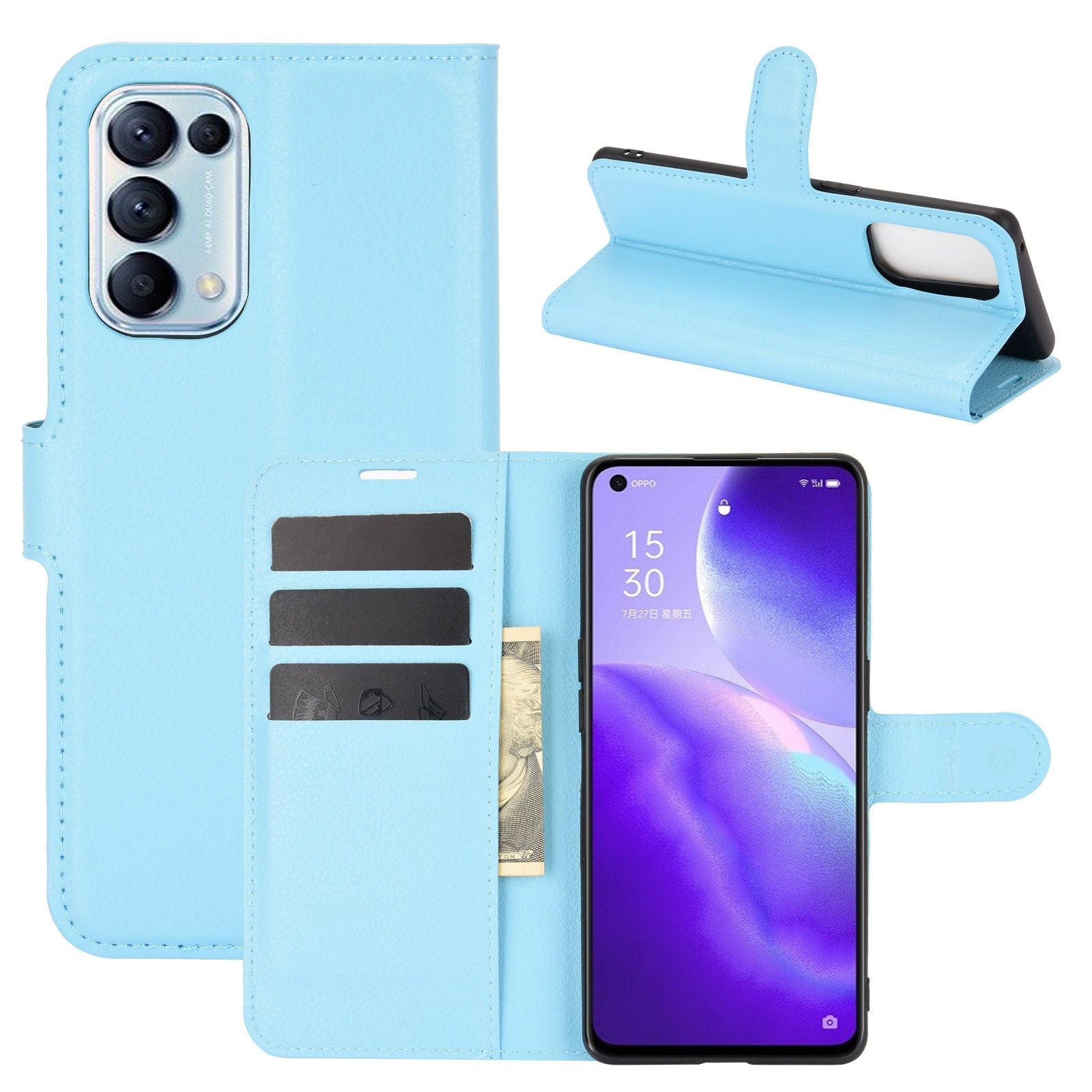 Oppo Find X3 Lite Pu Wallet Case [Lightblue]