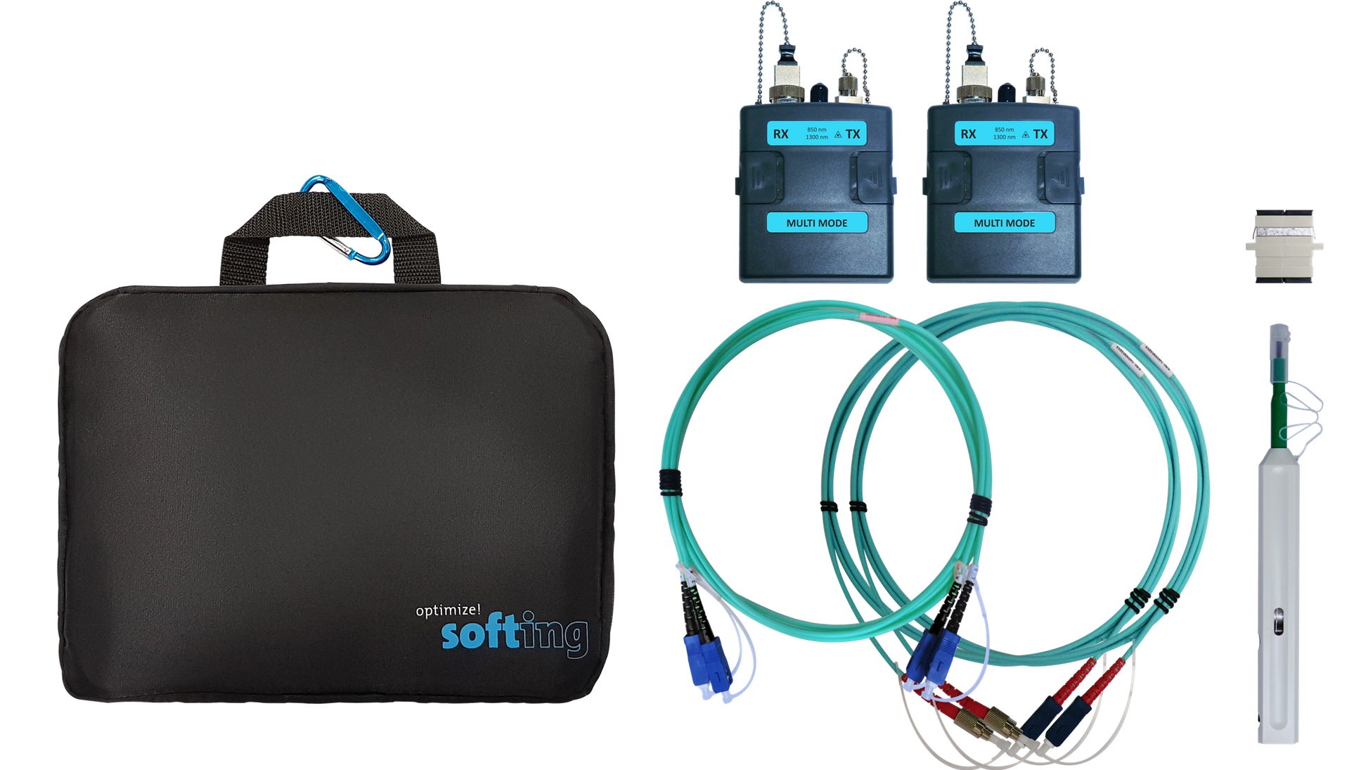 FIBERXPERT Multimode Fiber Adapter 850/1300nm Testing Kit. Includes 2x MMEF Adapters with LC & FC interfaces, 2x FC-LC Modally Transparent, 2x LC-LC Simplex Cord. *Bought in to Order - 14 Day Lead