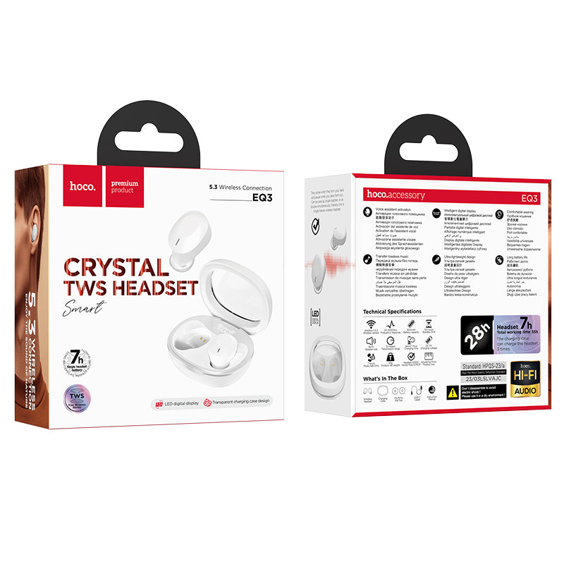 Wireless TWS Earbud w/ Crystal Clear Case (EQ3) [White]